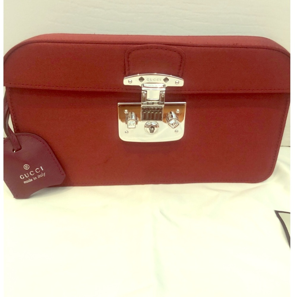 Gucci lady lock clutch in ruby red satin